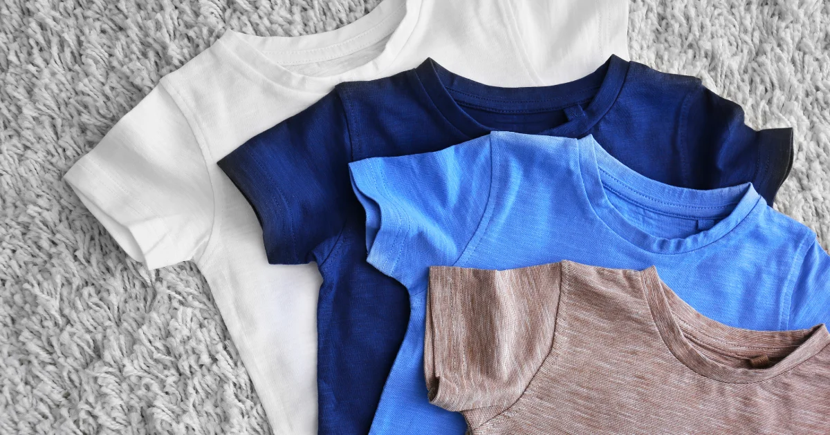 Flat lay of plain tees in a new clothing brand's colour range